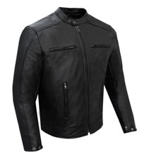 Men's Motorcycle Black Naked Cowhide Leather Biker Jacket With Protection