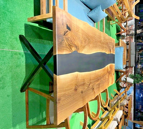 Black Epoxy Resin Art, Epoxy Resin Accacia Wood Table Top For Rooftop Restaurant - Picture 3 of 5