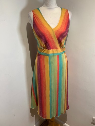 Per Una Marks & Spencer A line dress 18 NEW midi chiffon stripy fixed wrap - Picture 3 of 13