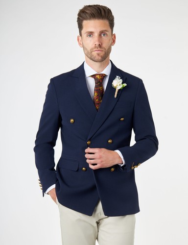 Mens Retro Prince of Wales Check Double Breasted Jacket Gold Button Tailored Fit - Picture 9 of 15
