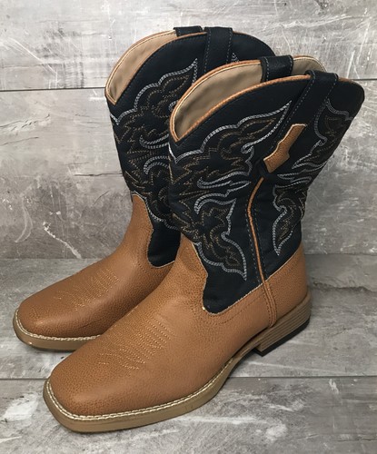 Roper Western Boots Mens Square Stitch Tan Navy 09-020-1900-0012 TA Men’s 8.5 - Picture 1 of 11