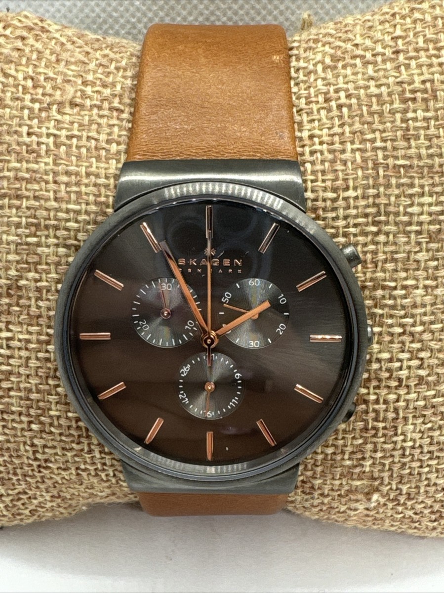 Skagen Ancher SKW6106 Men s Brown Leather Analog Dial Quartz Wrist Watch AEA333 eBay