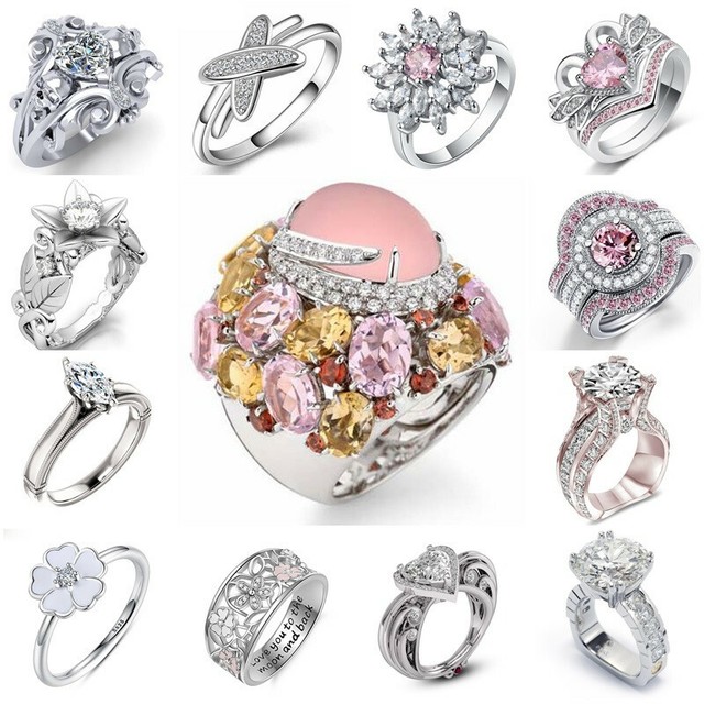 3pcs women/'s Artificial zircon ring wedding temperament charm Jewelry size 6-10