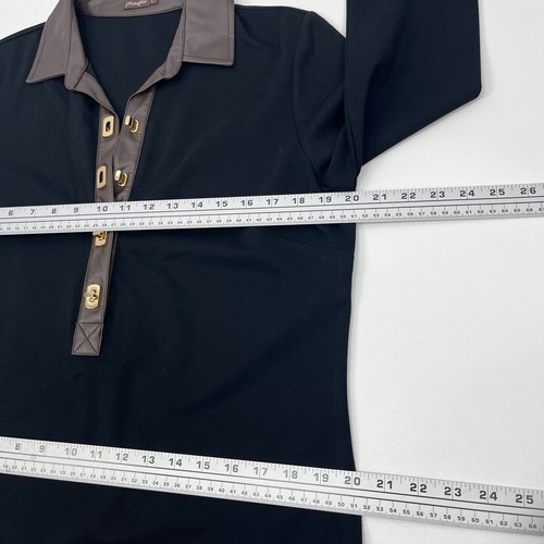 J. McLaughlin The Falcon Dress Black Ponte Knit Vegan Leather Collar Toggle Sz L - Picture 10 of 16