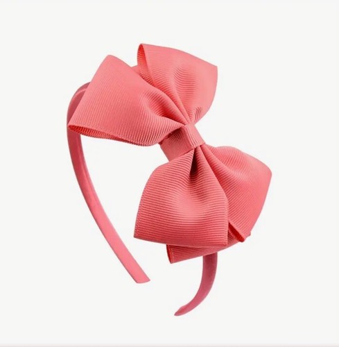 Coral Pink Adorable Hair Bow Grosgrain Ribbon Girl Headband - Picture 1 of 3