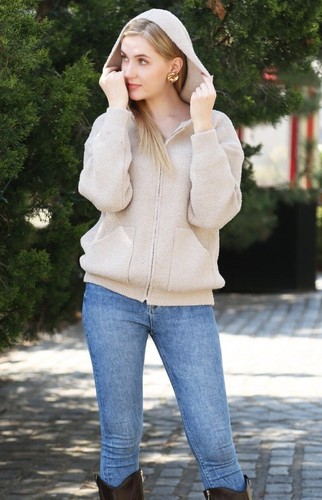Sudadera con capucha ComfyLuxe color liso con cremallera - Imagen 3 de 21