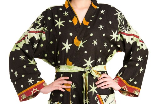 Indian Cotton Mandala Bath Robes Kimono Robe Night Dress Day-gown Day-Coat Boho - Picture 13 of 109