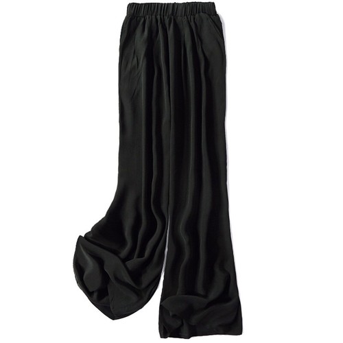 Women's Wide-leg Pants Elastic Waist Mulberry Silk Comfortable Solid Trousers - Picture 16 of 31