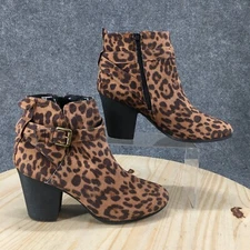 Time And Tru Boots Womens 10 Ankle Bootie Leopard Print Round Toe Block Heels