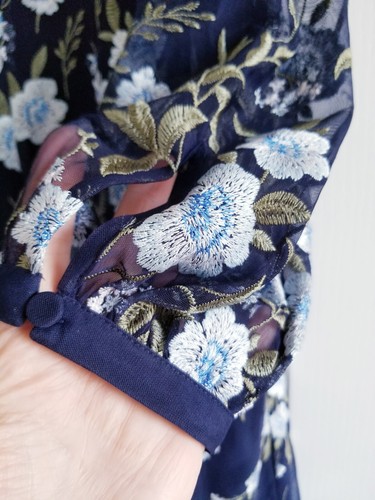 Hobbs Lois Embroidered Long Sleeve Dress Midi Length Navy Blue Floral Size UK 18 - Picture 14 of 23