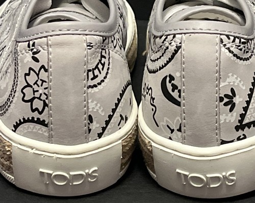 Tod’s Gray Leather Paisley Print Espadrille Platform Sneakers NEW $695 Size 34.5 - Picture 4 of 11