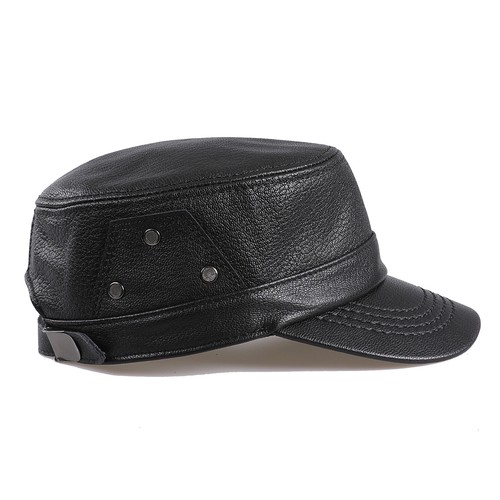 Men's Flat Top Cap Real Sheepskin Leather Military Style Caps Cadet Army Hats - 第 32/64 張圖片