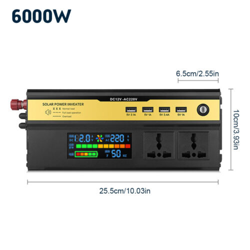 Inverter di potenza per auto 3000/6000W DC 12/24V a AC 220V onda sinusoidale convertitore solare LCD - Foto 21 di 25