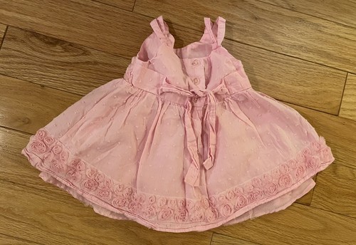 Clementine Brand Pink Infant Dress Size 12 Months w/ Pink Roses Flowers - Picture 3 of 7