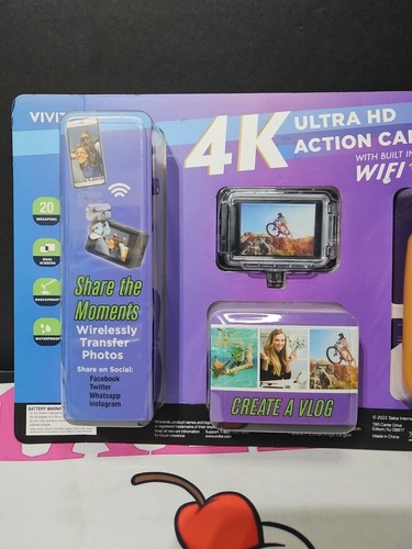 Vivitar 4K Ultra HD Action Camera Kit Dual Screen w/ Batt Tripod Case - Picture 5 of 8