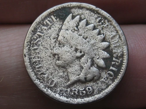 1859 Copper Nickel Indian Head Cent Penny- Good/VG Details