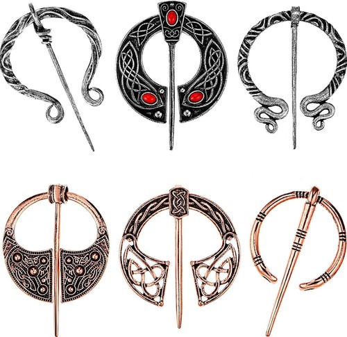 6pcs Antique Silver Rose Gold Retro Viking Brooch Cloak Pin Scarf Shawl Buckle - Picture 2 of 6