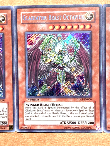 yugioh 3X Gladiator Beast Octavius GLAS-EN000 Secret Rare 1st Ed Near Mint - Picture 6 of 8