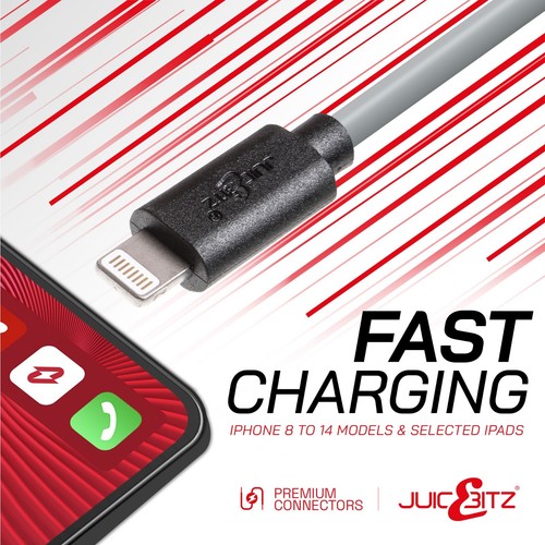 JuicEBitz® Fast Charger Cable for iPhone 14 Plus Pro Max 13 12 11 SE 8 USB Lead - Picture 96 of 163