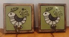 World Market Rustic Bird Design Ceramic Tile & Wood Trivets (5") Made in India