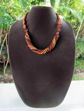 NEW Koa Wood Bead Three Color #2 Lei Matinee 22" Necklace ~ Hawaii Luau Wedding