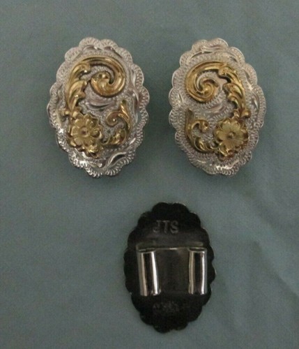 Ovale Sterling Overlay Conchos - einfach, mit JB Blumenmuster oder mit Pferdekopf mit Barrette - Bild 3 von 4