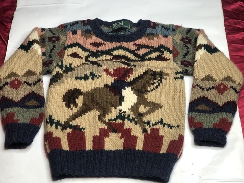 Vintage Ralph Lauren Polo Hand Knit Wool Sweater Cowboy 90’s Youth Kids Size 5