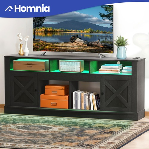 Black TV Stand With Open Shelves LED Power Outlets for 50 to 80 inch TVs Console - Picture 6 of 10