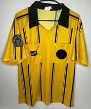 Official Sports Shirt International Referee Soccer Yellow Black Stripe Size Med