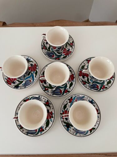 6x Handmade Turkish Ceramic Coffee Cups And Saucers Set, Boho Expresso Cups - Picture 4 of 7