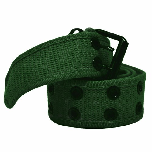 Mens Womens Double Grommet Hole Belts 100% Cotton Canvas Web Casual Buckle Belt - Picture 22 of 23