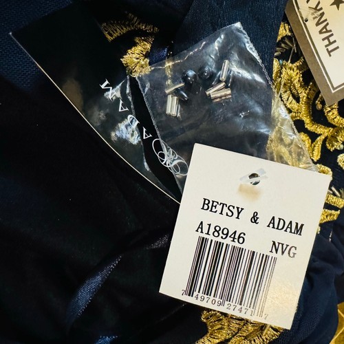 Betsy & Adam Women Navy Blue & Gold Beaded Embroidered Halter Pleated Gown 4 NEW - Picture 13 of 16