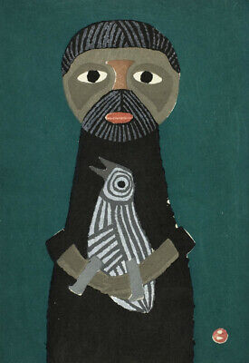 Japanese Art Sosaku Hanga Mountaineer and Bird Prints by Azechi Umetaro