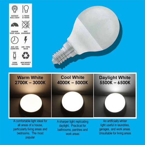 8x 6W G45 Golf Ball LED Light Bulb, Round E14 SES 6500K Daylight White Lamp - Picture 2 of 2