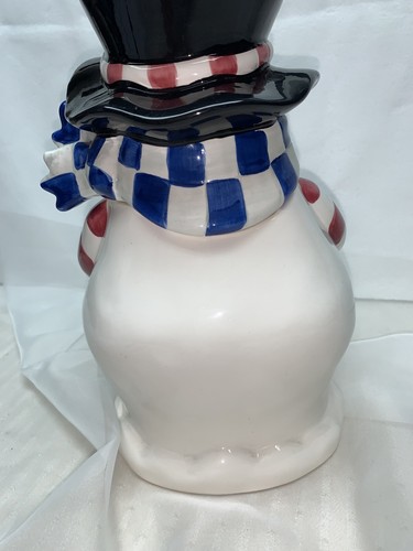 Vintage Snowman Cookie Jar Gibson Carrot Nose Holiday Christmas Winter - Picture 5 of 9