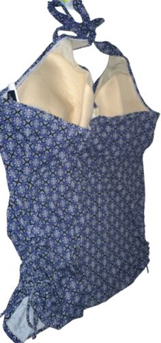 Swimsuits For All Womens Halter Tankini Top Sz 22 Blue Floral Underwire - Picture 2 of 6
