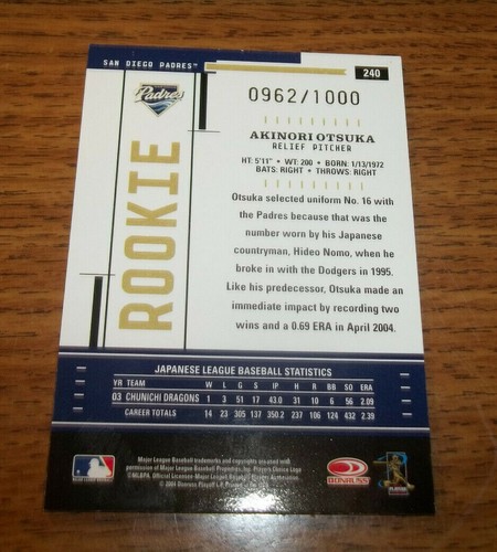 2004 (PADRES) Throwback Threads #240 Akinori Otsuka Rookie 0962/1000 - Picture 2 of 2