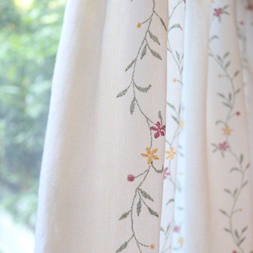 Rustic Embroidered Floral Short Curtain Door Window Drape Home Cafe Pom Pom Trim - Picture 10 of 12