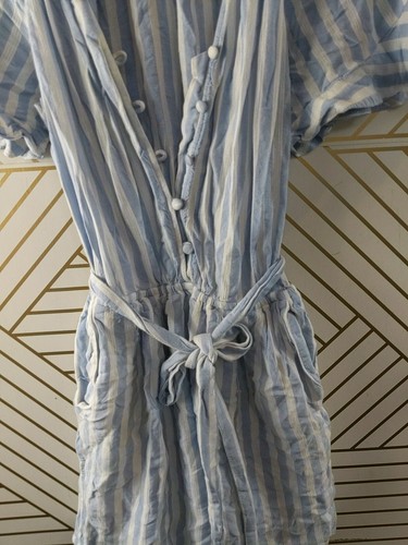 PAIGE Women's Harmony Romper Striped Belted Button Up Ruffle sleev Rayon Size XS - Picture 4 of 10