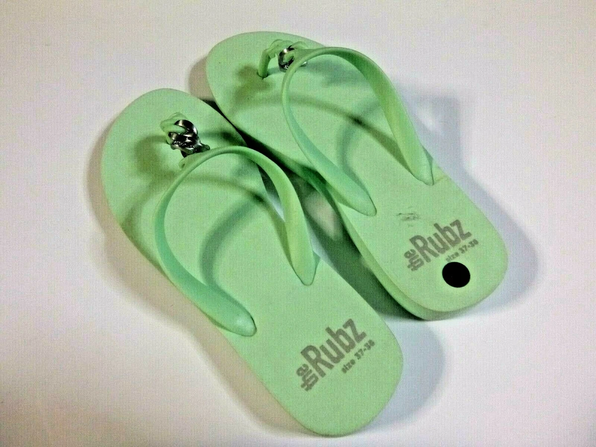 Women&#039;s Size 37 38 The Rubz Mint Green Thongs flip flops Chain Detail Sandals |