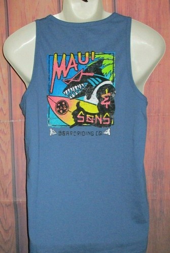MENS MAUI AND SONS SHARK INDIGO BLUE TANK TOP T-SHIRT SIZE XL