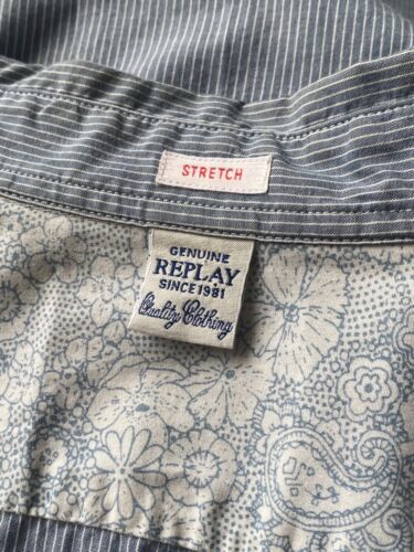 Camisa REPLAY Para Hombre Azul Talla Mediana Manga Larga Algodón Botón Informal Rayas - Imagen 4 de 8
