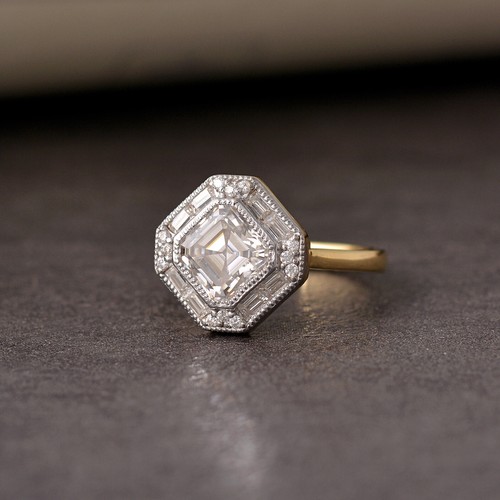 2CT Asscher Cut Moissanite Engagement Ring Solid 14K Yellow Gold Ring US-6.5 - Picture 4 of 10