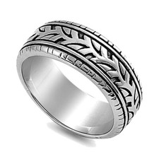 Men Women 9MM Stainless Steel High Polish Oxidized Tire Ring Band