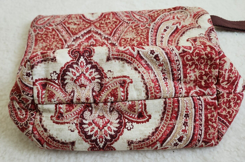 Fabric Tapestry Pattern Makeup Bag, Zippered Project Bag, Cream, Red Pouch - Picture 5 of 12