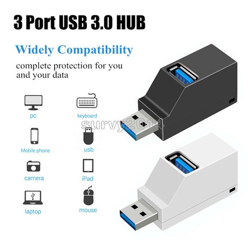 USB 3.0 HUB Adapter Extender Mini Splitter Box 3 Ports for PC Laptop Macbook - Afbeelding 3 van 8