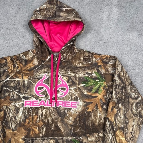 Realtree Camo Hoodie Pink Logo Drawstring Pullover Youth Size M 8-10 - Picture 2 of 8