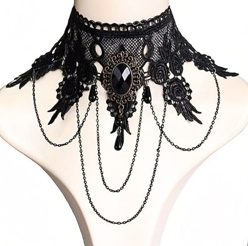 Viktorianisches Steampunk Halsband mit schwarzer Spitze. - Bild 2 von 7