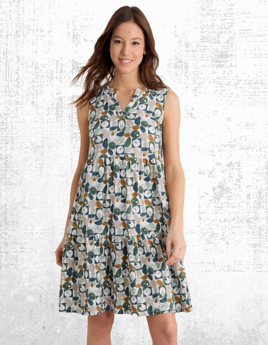Ex Seasalt Women’s Sleeveless Cotton Jersey Diva Dress in Bold Geo Pebble - Picture 2 of 8