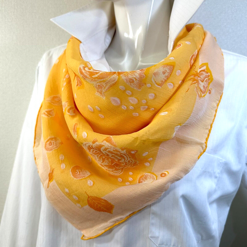 Hermes Rose pattern 100% Silk chiffon Scarf 65x65cm Ivory Orange #6118 - Picture 13 of 13